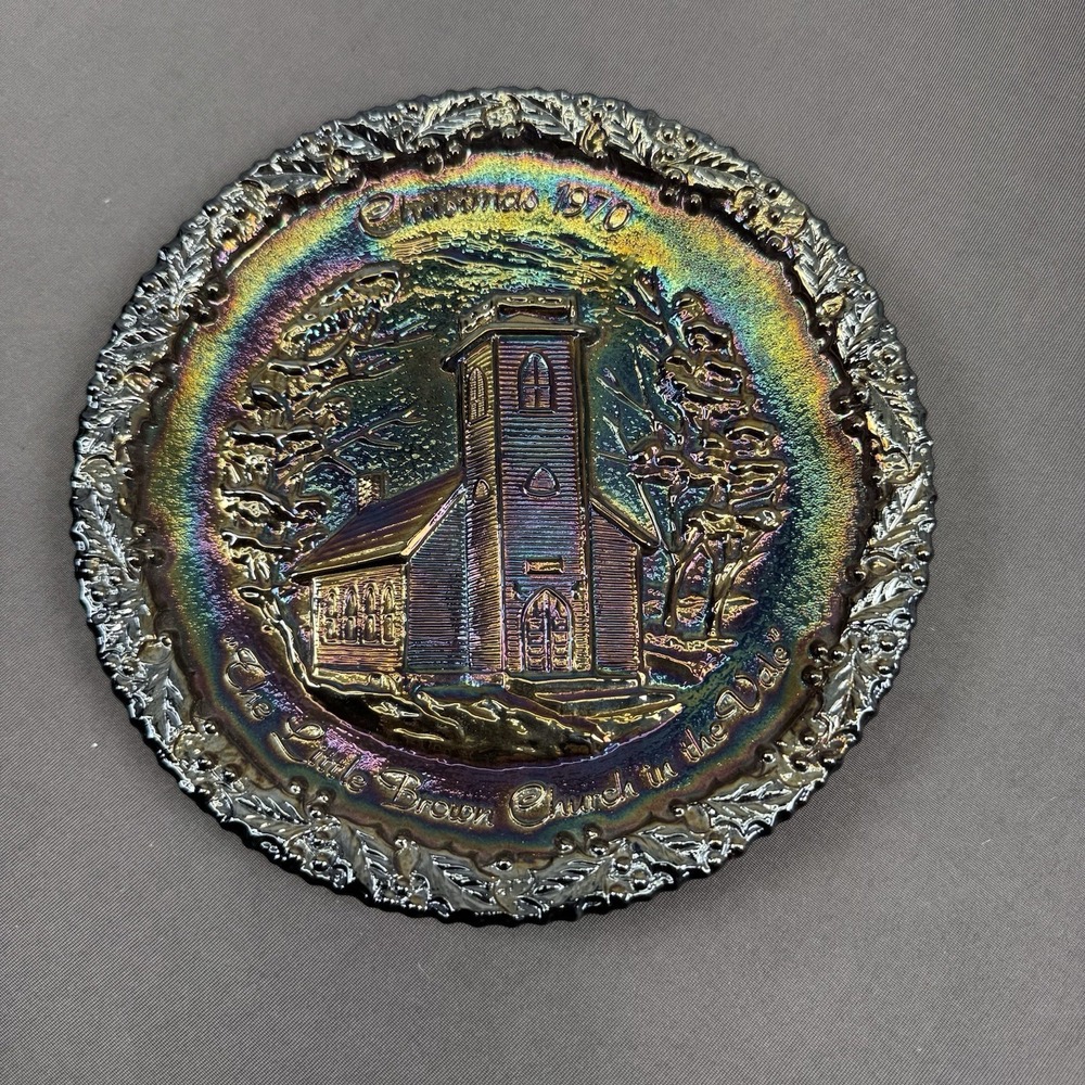Fenton Carnival‎ Glass Plate Little Brown Church in the Vale Christmas 1970